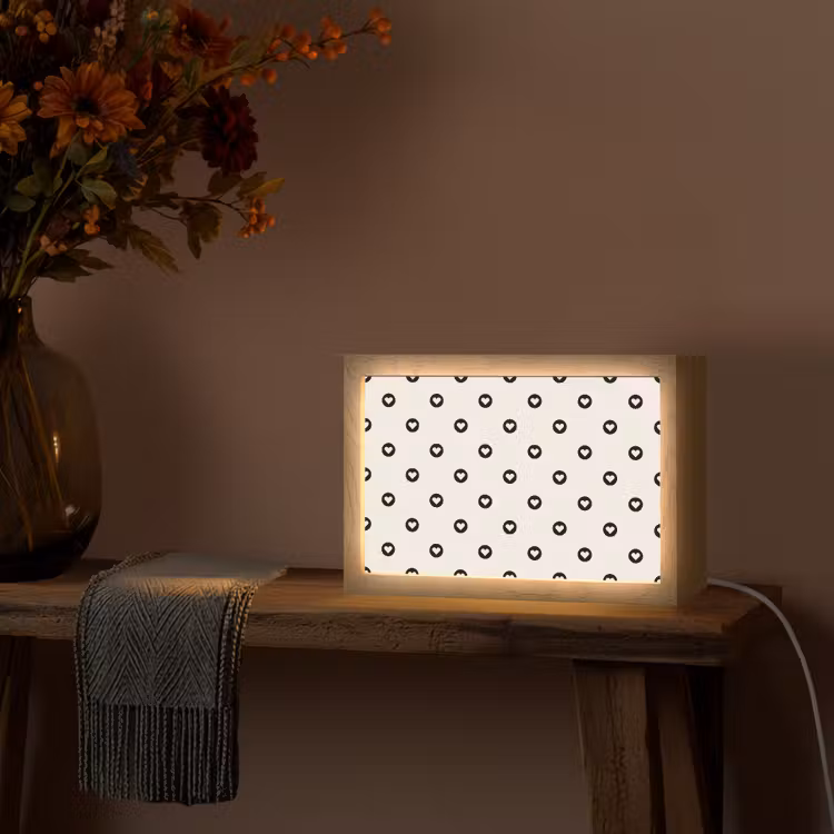 Hart - Rond - Wit - Zwart Light Box met kabel (Tafellamp) klein 924 -sfeer4