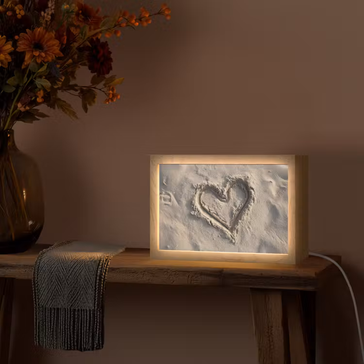 Hartvorm - Getekend - Beige - Zand Light Box met kabel (Tafellamp) klein -sfeer4