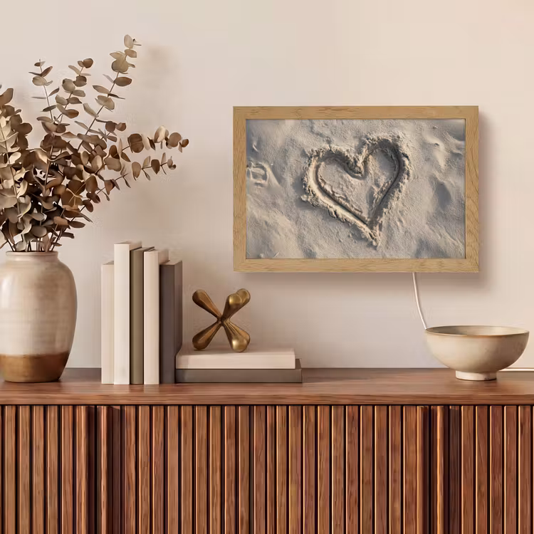 Hartvorm - Getekend - Beige - Zand Light Box met kabel (Tafellamp) klein -sfeer2
