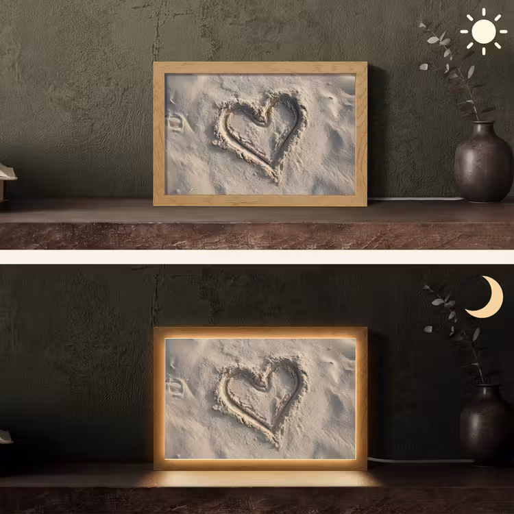 Hartvorm - Getekend - Beige - Zand Light Box met kabel (Tafellamp) klein -sfeer3
