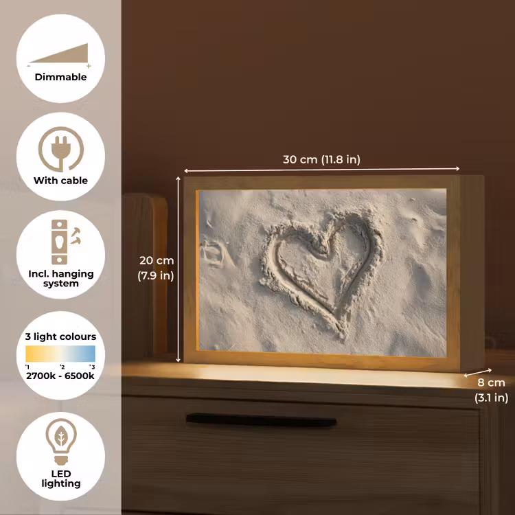 Hartvorm - Getekend - Beige - Zand Light Box met kabel (Tafellamp) klein -USP_EN