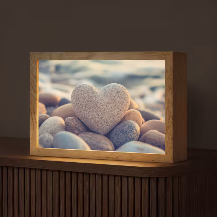 Hart - Stenen - Natuur - Keien - Zen - Kiezelstenen Light Box met kabel (Tafellamp) klein -z3d_website