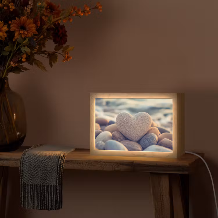 Hart - Stenen - Natuur - Keien - Zen - Kiezelstenen Light Box met kabel (Tafellamp) klein -sfeer4