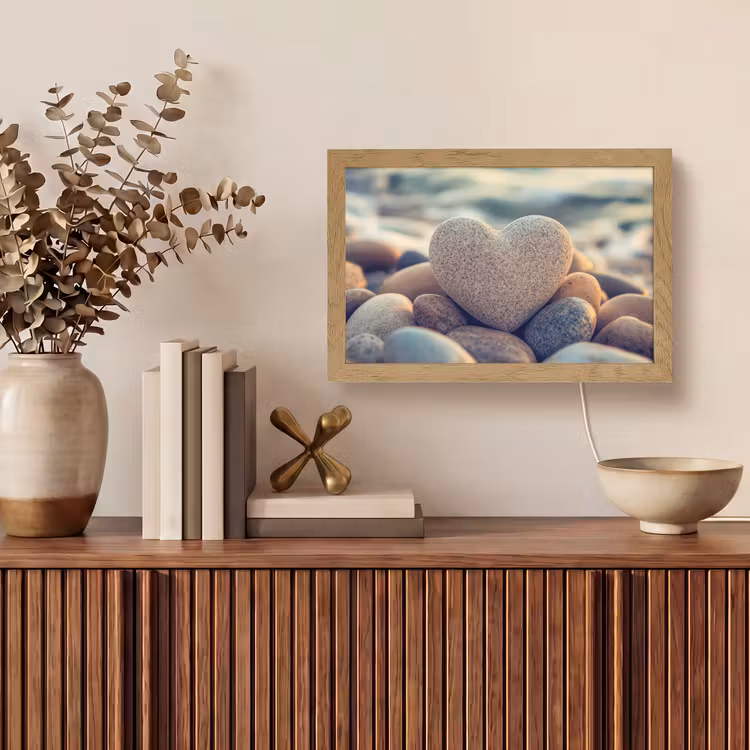 Hart - Stenen - Natuur - Keien - Zen - Kiezelstenen Light Box met kabel (Tafellamp) klein -sfeer2