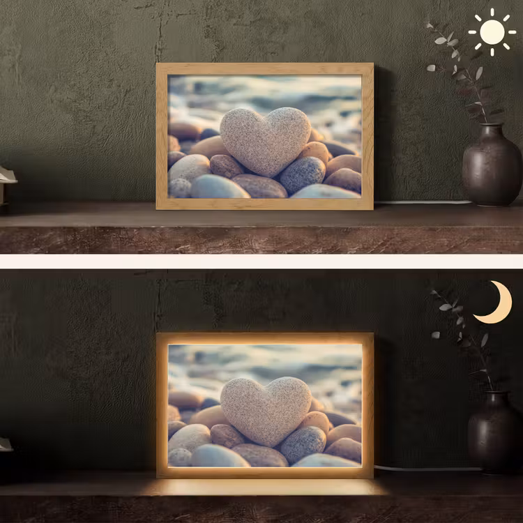 Hart - Stenen - Natuur - Keien - Zen - Kiezelstenen Light Box met kabel (Tafellamp) klein -sfeer3