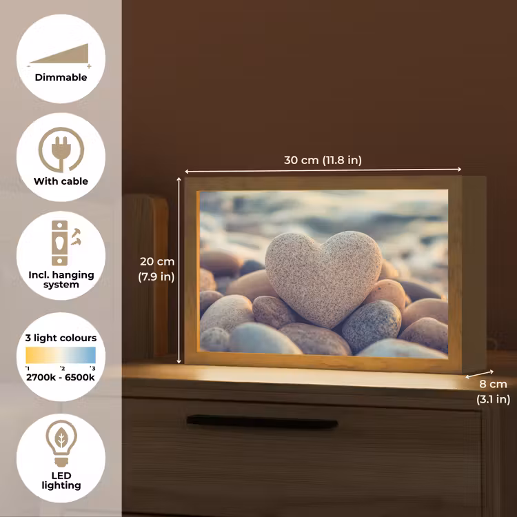 Hart - Stenen - Natuur - Keien - Zen - Kiezelstenen Light Box met kabel (Tafellamp) klein -USP_EN