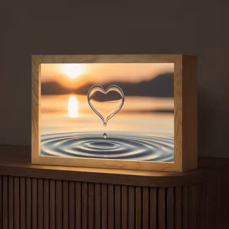 Hart - Water - Zonsondergang - Natuur - Zen Light Box met kabel (Tafellamp) klein -z3d_website