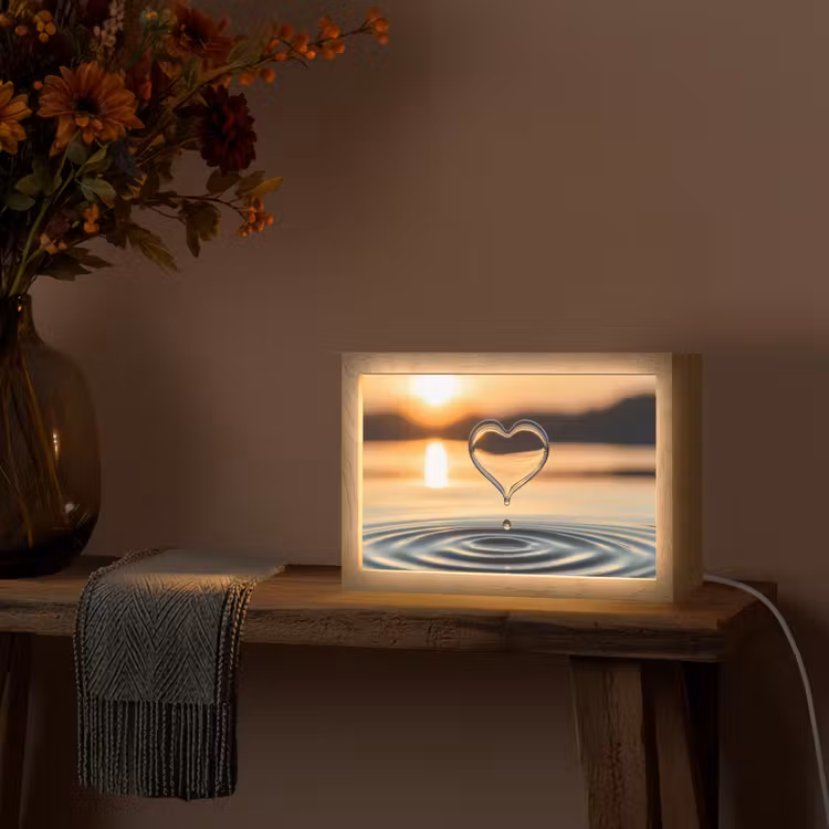 Hart - Water - Zonsondergang - Natuur - Zen Light Box met kabel (Tafellamp) klein -sfeer4