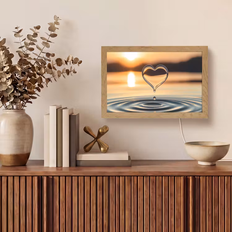 Hart - Water - Zonsondergang - Natuur - Zen Light Box met kabel (Tafellamp) klein -sfeer2