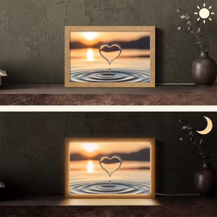 Hart - Water - Zonsondergang - Natuur - Zen Light Box met kabel (Tafellamp) klein -sfeer3