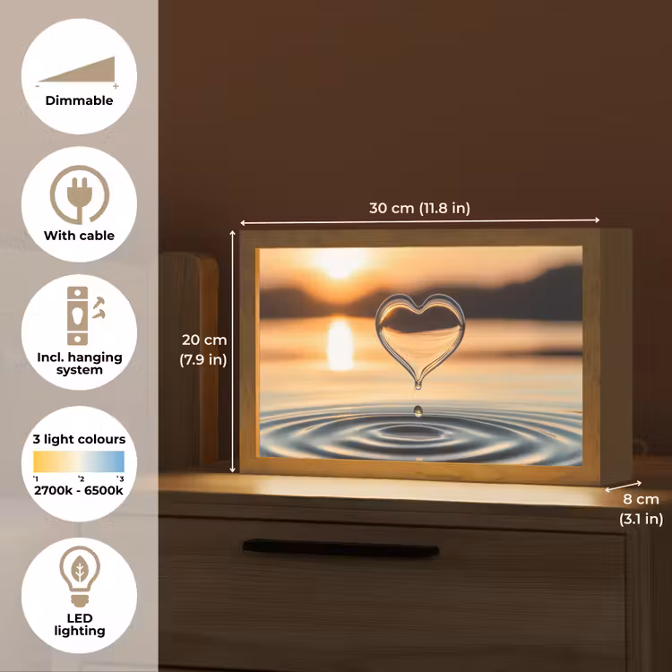 Hart - Water - Zonsondergang - Natuur - Zen Light Box met kabel (Tafellamp) klein -USP_EN