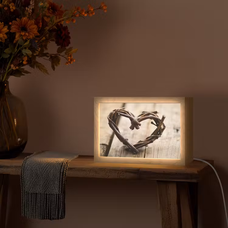 Hart - Hout - Natuur - Takken - Bruin Light Box met kabel (Tafellamp) klein -sfeer4