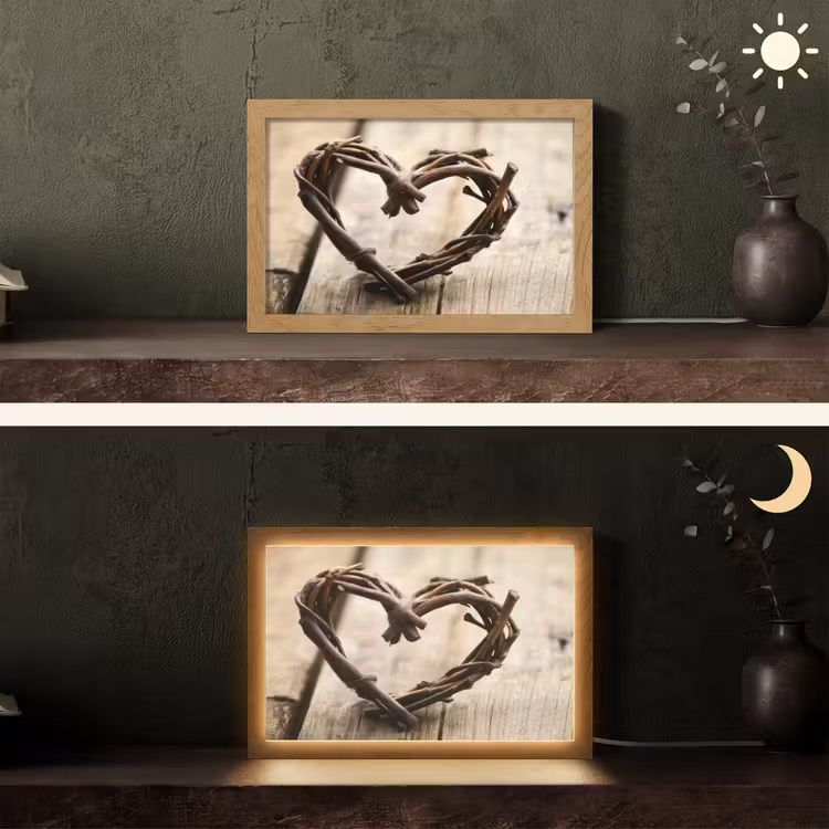 Hart - Hout - Natuur - Takken - Bruin Light Box met kabel (Tafellamp) klein -sfeer3