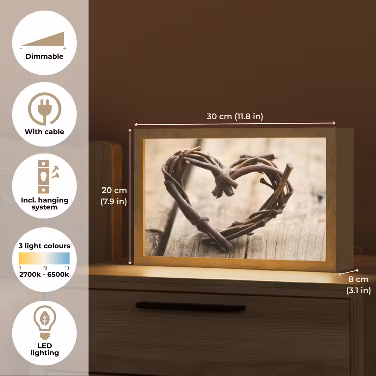 Hart - Hout - Natuur - Takken - Bruin Light Box met kabel (Tafellamp) klein -USP_EN