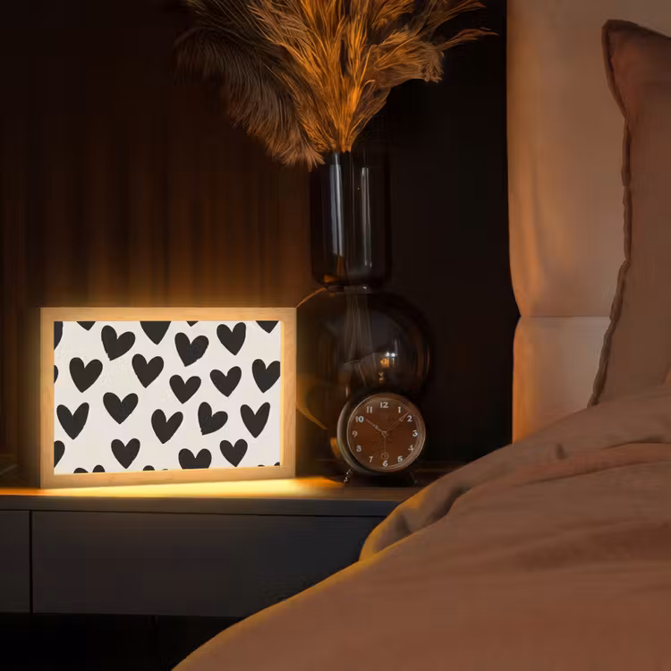 Hartjes - Zwart - Beige Light Box met kabel (Tafellamp) klein -sfeer1