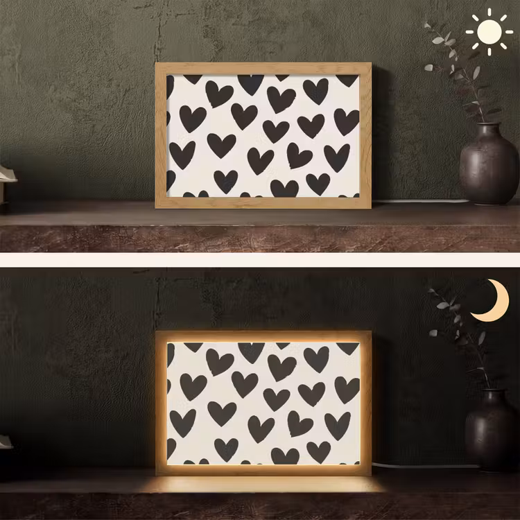 Hartjes - Zwart - Beige Light Box met kabel (Tafellamp) klein -sfeer3