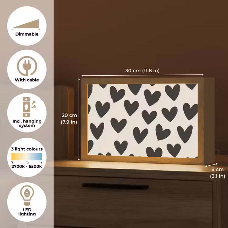 Hartjes - Zwart - Beige Light Box met kabel (Tafellamp) klein -USP_EN