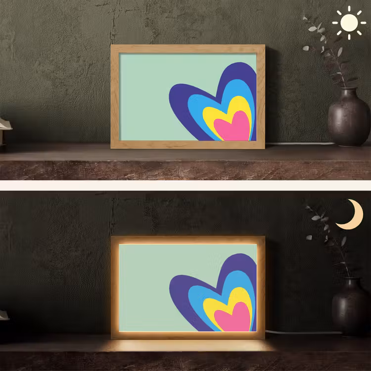 Hartjes - Kleurrijk - Valentijn Light Box met kabel (Tafellamp) klein -sfeer3