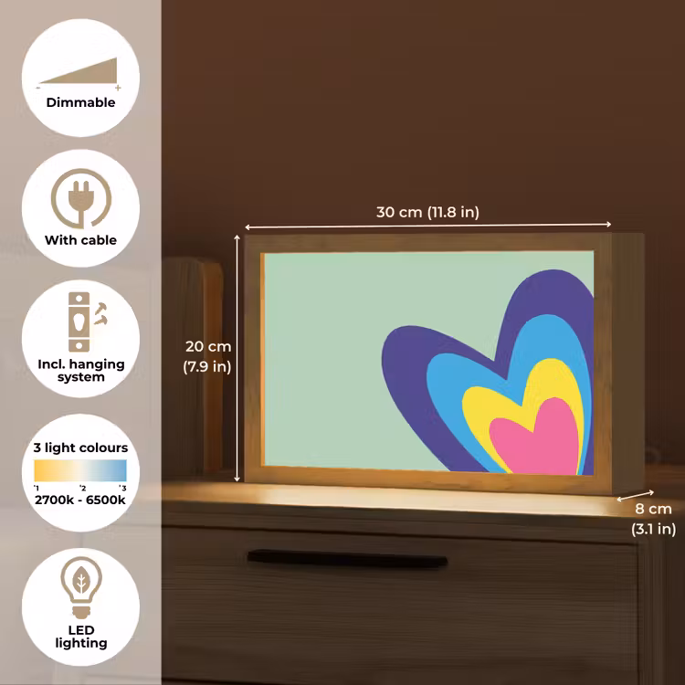 Hartjes - Kleurrijk - Valentijn Light Box met kabel (Tafellamp) klein -USP_EN