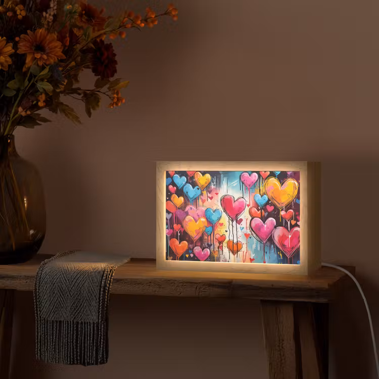 Hartjes - Kleuren - Kunst - Liefde Light Box met kabel (Tafellamp) klein -sfeer4
