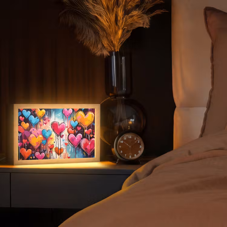 Hartjes - Kleuren - Kunst - Liefde Light Box met kabel (Tafellamp) klein -sfeer1