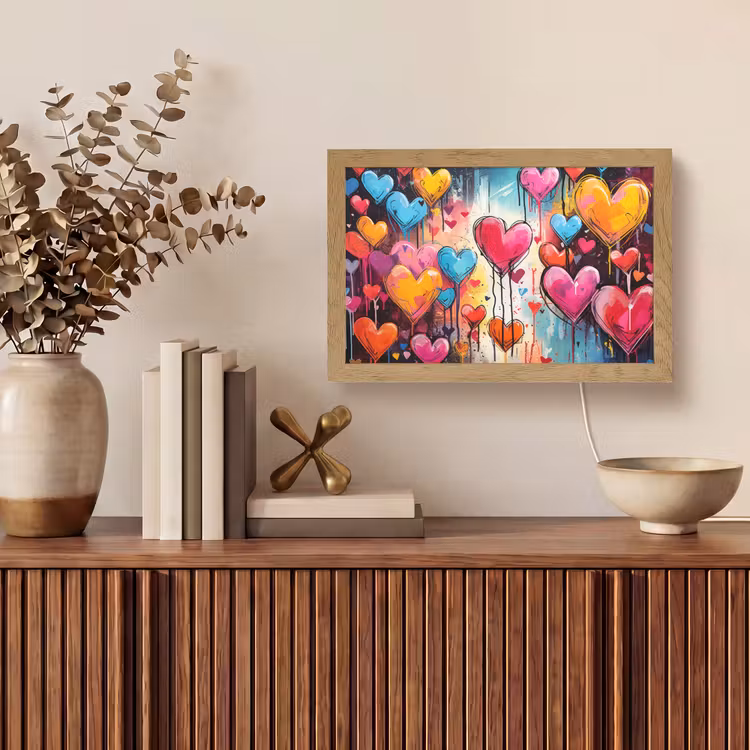 Hartjes - Kleuren - Kunst - Liefde Light Box met kabel (Tafellamp) klein -sfeer2