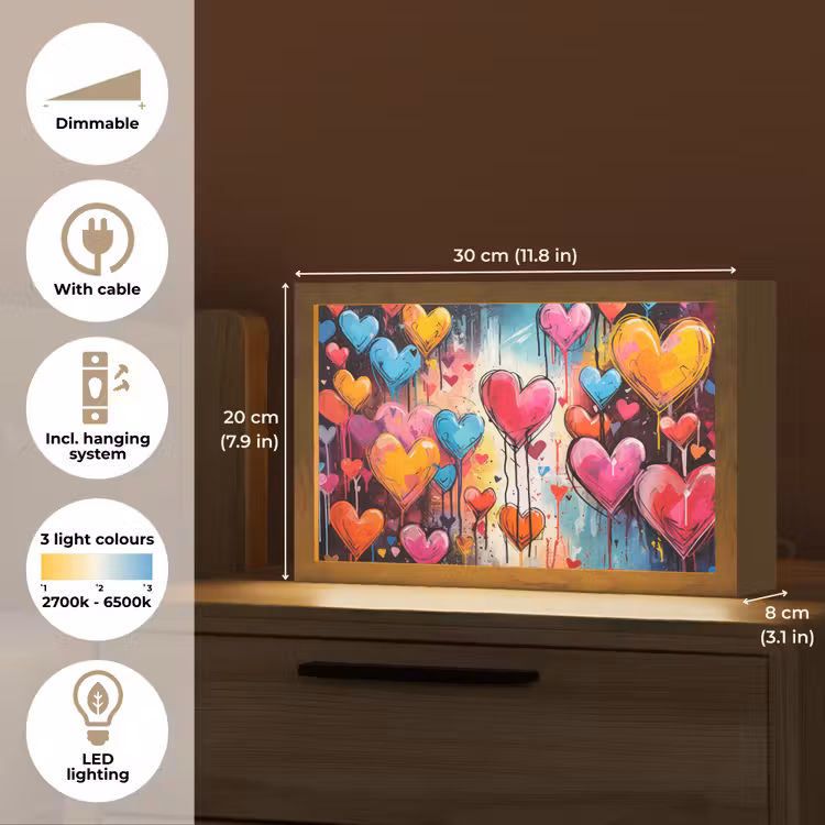 Hartjes - Kleuren - Kunst - Liefde Light Box met kabel (Tafellamp) klein -USP_EN