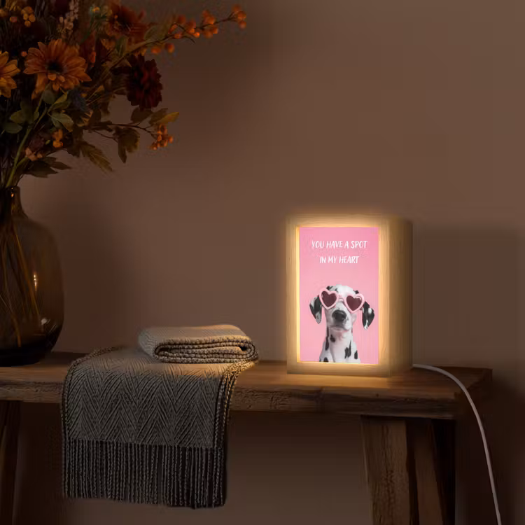 Hartjes - Hond - Valentijn - Roze Light Box met kabel (Tafellamp) klein -sfeer4