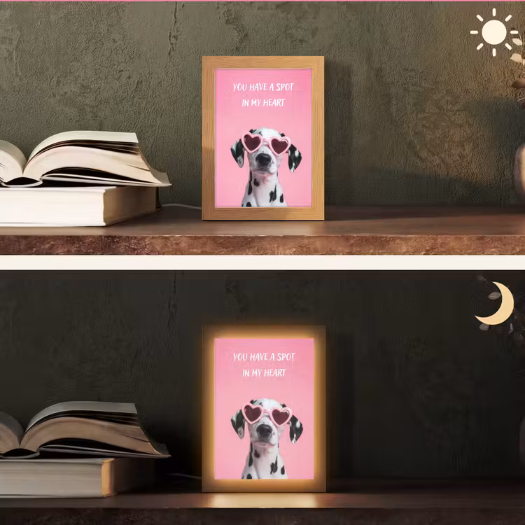 Hartjes - Hond - Valentijn - Roze Light Box met kabel (Tafellamp) klein -sfeer3