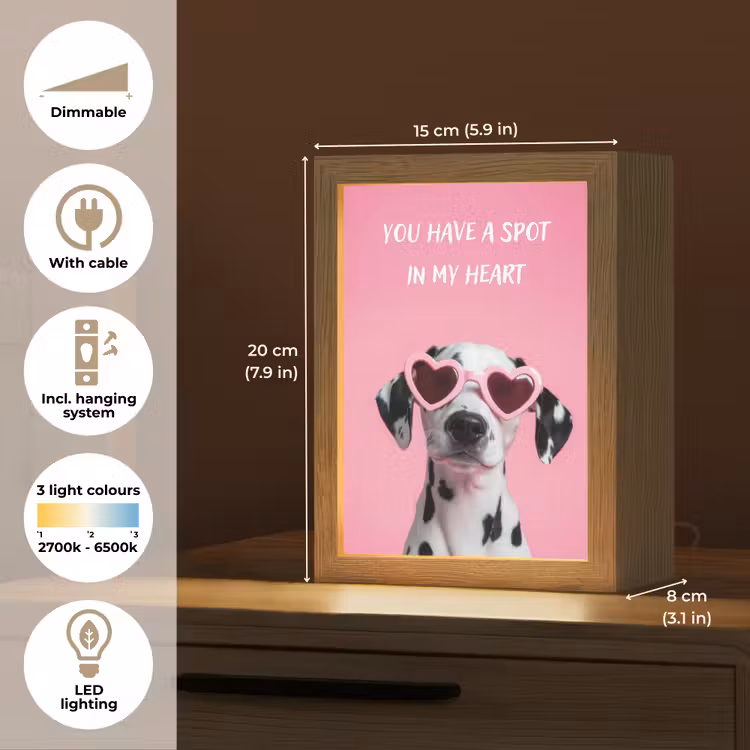 Hartjes - Hond - Valentijn - Roze Light Box met kabel (Tafellamp) klein -USP_EN