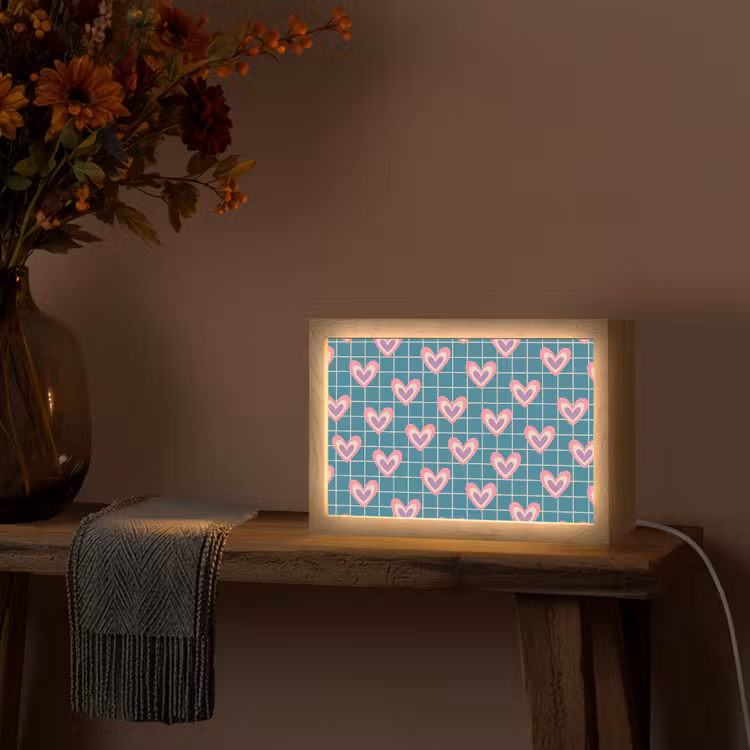 Hartjes - Raster - Patroon - Blauw Light Box met kabel (Tafellamp) klein 924 -sfeer4