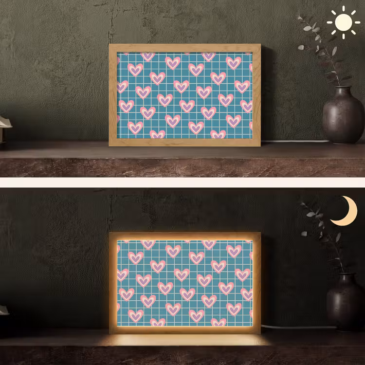 Hartjes - Raster - Patroon - Blauw Light Box met kabel (Tafellamp) klein 924 -sfeer3