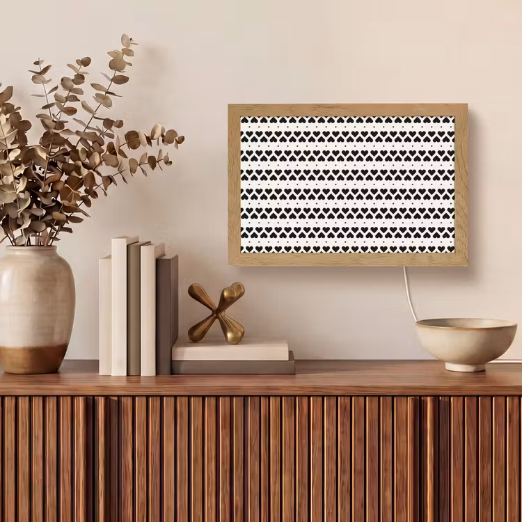 Harten - Lijn - Wit - Zwart Light Box met kabel (Tafellamp) klein 924 -sfeer2