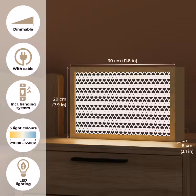 Harten - Lijn - Wit - Zwart Light Box met kabel (Tafellamp) klein 924 -USP_EN