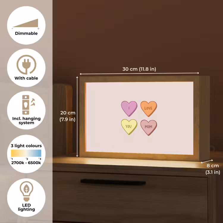 Hartjes - Pastel - Liefde - Moeder Light Box met kabel (Tafellamp) klein -USP_EN