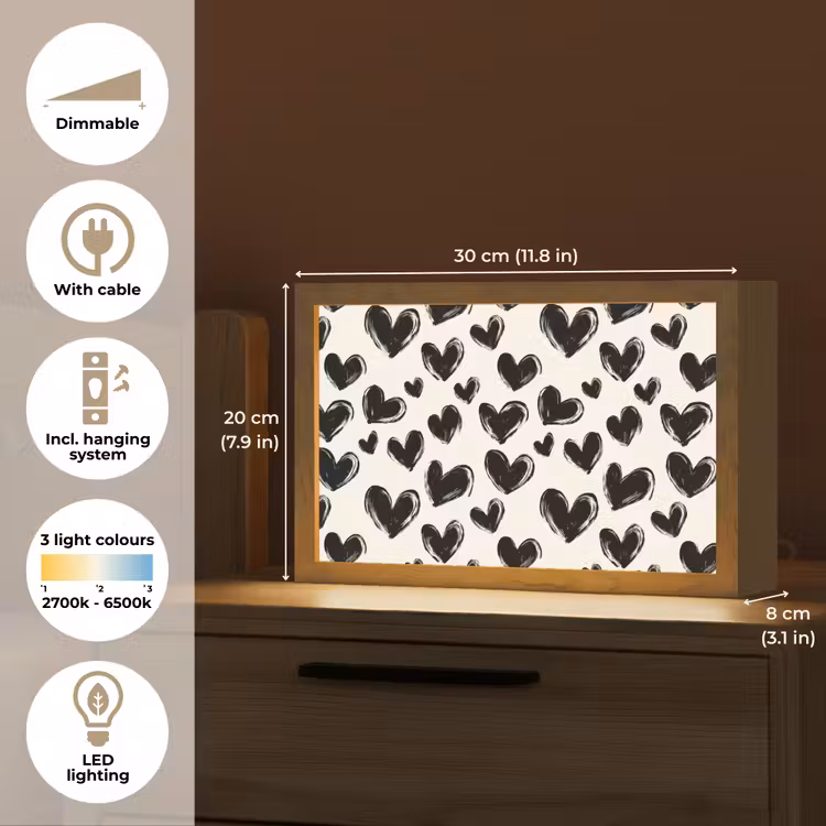 Hartjes - Patroon - Zwart Light Box met kabel (Tafellamp) klein 924 -USP_EN