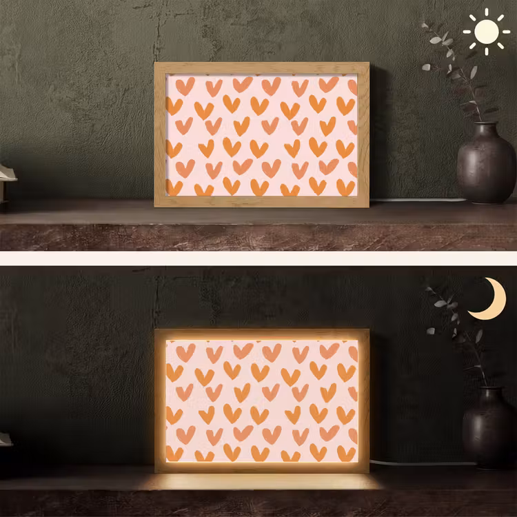 Hartjes - Getekend - Oranje Light Box met kabel (Tafellamp) klein 924 -sfeer3