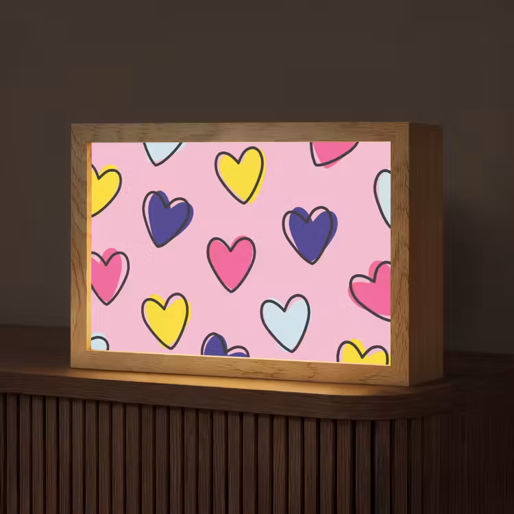 Hartjes - Valentijn - Patroon - Kleurrijk Light Box met kabel (Tafellamp) klein -z3d_website