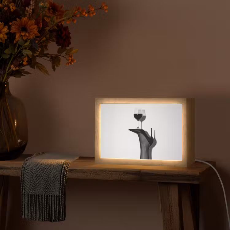 Hak - Wijn - Minimalistisch - Zwart Light Box met kabel (Tafellamp) klein -sfeer4