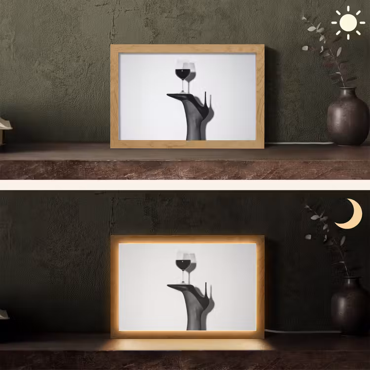 Hak - Wijn - Minimalistisch - Zwart Light Box met kabel (Tafellamp) klein -sfeer3