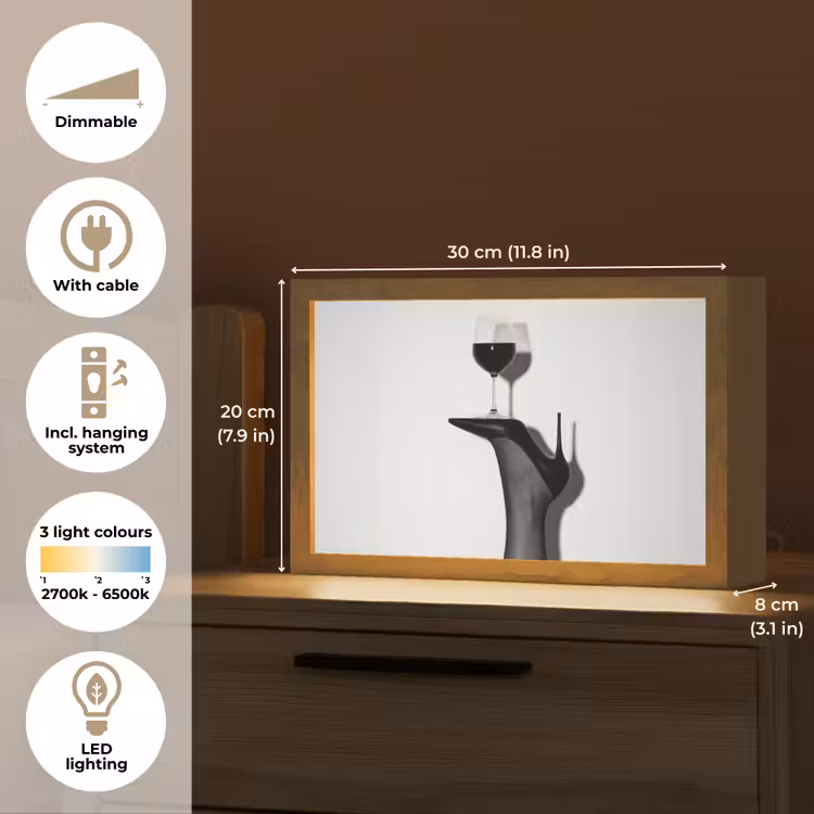 Hak - Wijn - Minimalistisch - Zwart Light Box met kabel (Tafellamp) klein -USP_EN