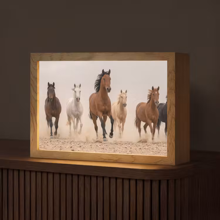 Kudde paarden - Stofwolk - Bruin - Zwart Light Box met kabel (Tafellamp) klein -z3d_website