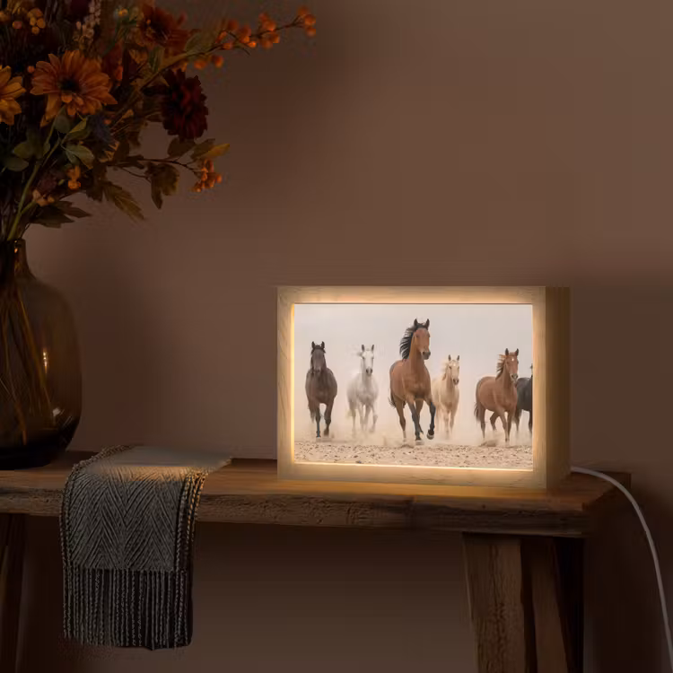 Kudde paarden - Stofwolk - Bruin - Zwart Light Box met kabel (Tafellamp) klein -sfeer4