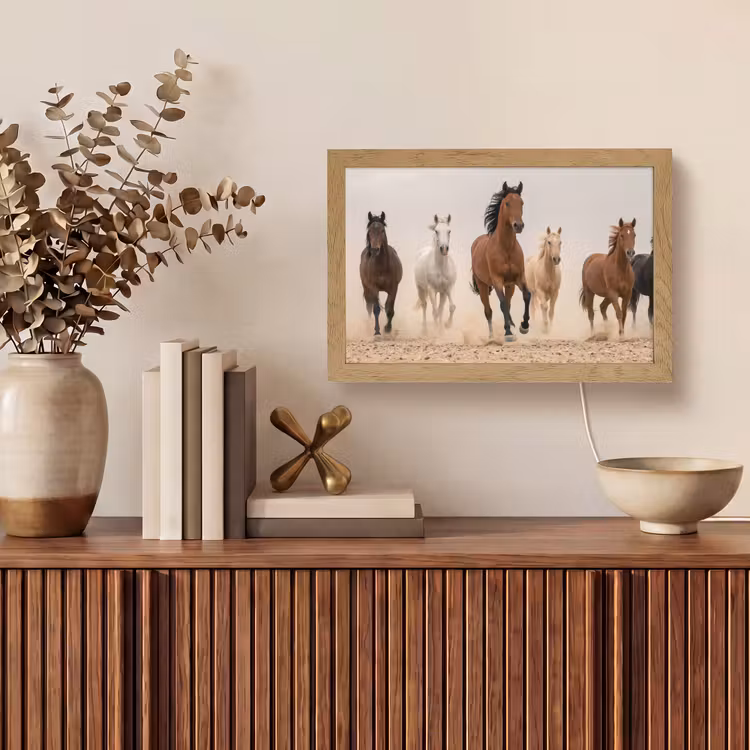 Kudde paarden - Stofwolk - Bruin - Zwart Light Box met kabel (Tafellamp) klein -sfeer2