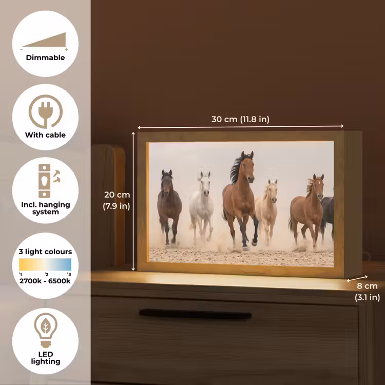 Kudde paarden - Stofwolk - Bruin - Zwart Light Box met kabel (Tafellamp) klein -USP_EN