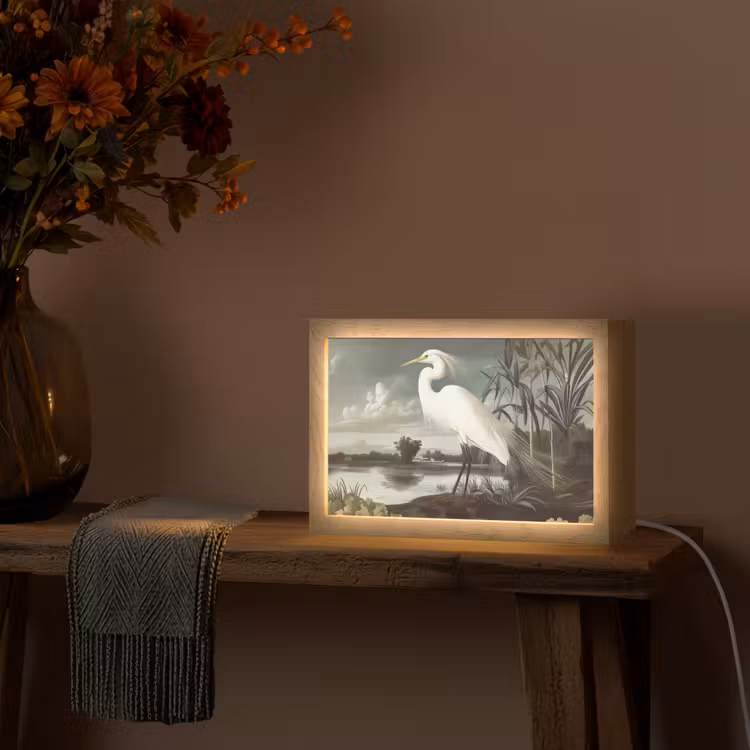 Reiger - Planten - Wolken - Wit Light Box met kabel (Tafellamp) klein -sfeer4