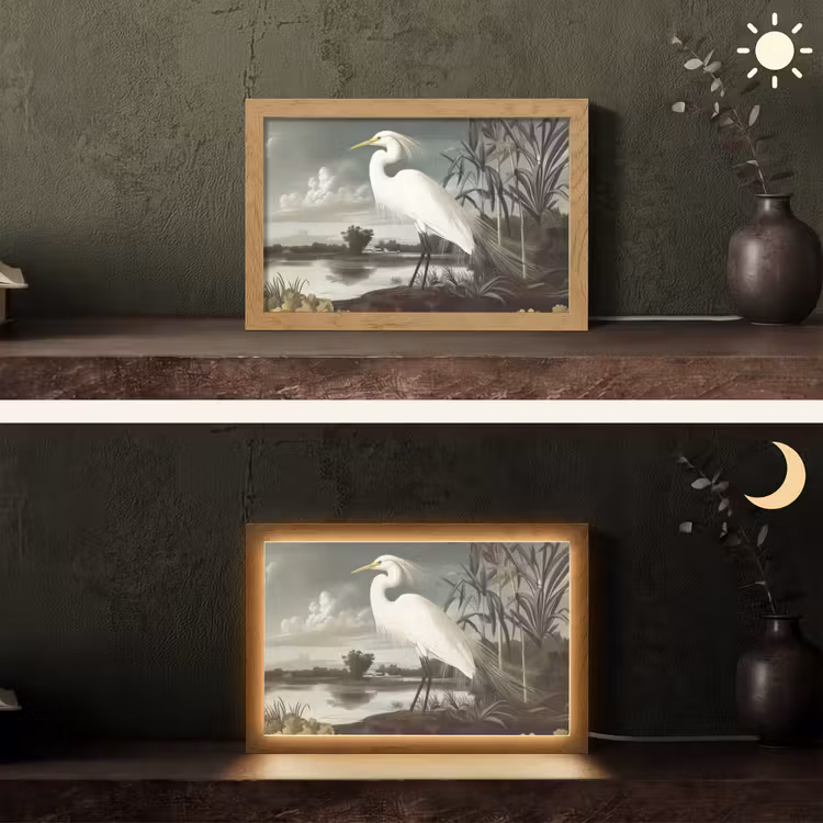 Reiger - Planten - Wolken - Wit Light Box met kabel (Tafellamp) klein -sfeer3