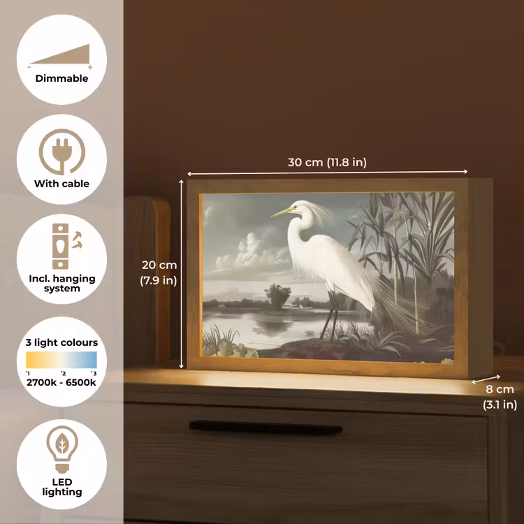 Reiger - Planten - Wolken - Wit Light Box met kabel (Tafellamp) klein -USP_EN
