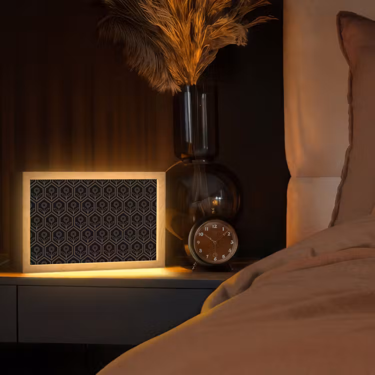Zeshoek - Zwart - Goud - Bloem Light Box met kabel (Tafellamp) klein 924 -sfeer1