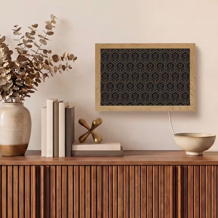 Zeshoek - Zwart - Goud - Bloem Light Box met kabel (Tafellamp) klein 924 -sfeer2